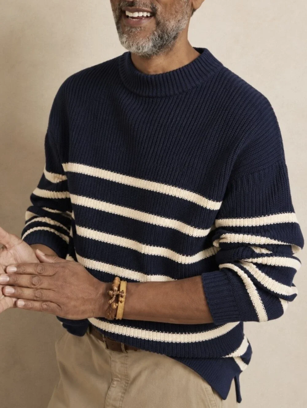 Banana Republic Fisherman Sweater Navy Striped Organic Cotton Men's Sz Small EUC